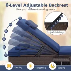 Tangkula 2PCS Chaise Lounge w/ 6-level Backrest Comfy Seat Cushion & Headrest Patio