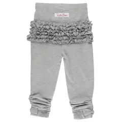 RuffleButts Heather Gray Knit Ruched Bow Leggings