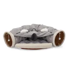 Sevobal Pet Tunnel Collapsible Cat Tunnel Bed for Indoor Cats, Washable Cat Hide Tunnel with Hanging Toys and Cushion Mat, Gray, 50"*23.62"*10.6"