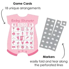 Big Dot of Happiness Pink Elephant - Picture Bingo Cards and Markers - Girl Baby Shower Shaped Bingo Game - Set of 18