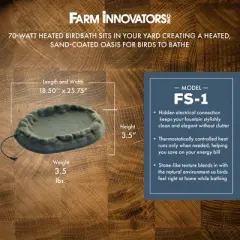 Farm Innovators FS-1 Four Seasons Outdoor Sand Coated Stone Like Heated Birdbath with Hidden Electrical Connection, 70 Watt, Gray