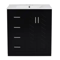 Bathroom Vanity with Ceramic Sink Combo,Solid Wood Frame Bathroom Storage Cabinet, Freestanding Vanity Set with 3 Drawers&Soft Closing Doors