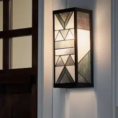 16.25" Stained Glass 1-Light Rectangular Geometric Outdoor Light Wall Sconce - River of Goods: ETL Listed, Waterproof