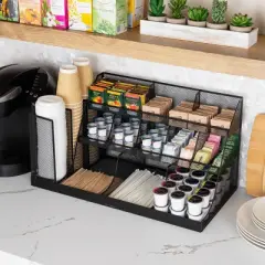 Mind Reader Cup and Condiment Station Countertop Org Black: Coffee Bar Accessories & Coffee Station Organizer