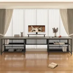 Kumasinova 82" L Shaped Desk with Storage,U-Shaped Gaming Desk with Power Outlets,LED-lit Office Desk with Monitor Stand for Office&Study,Gray