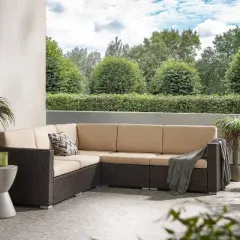 Christopher Knight Home 5pc Santa Rosa Wicker Outdoor V-Shaped Sectional Furniture Sofa Set Multibrown/Beige