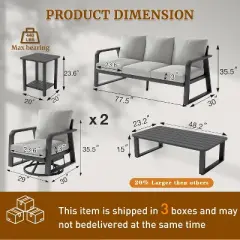 SUGOLD 5-Piece Aluminum Patio Conversation Set with Coffee Table and Gray Cushions