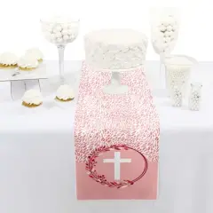 Big Dot of Happiness Pink Elegant Cross - Petite Girl Religious Party Paper Table Runner - 12 x 60 inches