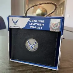 Officially Licensed "US Air Force" Medallion Genuine Leather Classic Handmade Wallet - Bifold Black