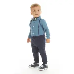 Andy & Evan  Infant  Boys Teal Suspender Shirtzie Set