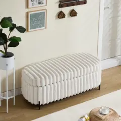 Dolonm 49 in. Faux Fur Storage Bench /Bed Bench with Flip Top with Black Metal Legs for Living Room Bedroom Entryway