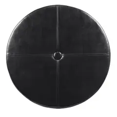 Winston Large Round Button Top Storage Ottoman Faux Leather Black - HomePop