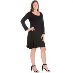 Classic Long Sleeve Flared Mini Plus Size Dress