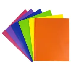 JAM 6pk POP 2 Pocket School Presentation Plastic Folders with Prong Fasteners Primary Colors