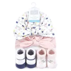Hudson Baby Infant Girls Turban and Socks Set, Multi Color Tiny Rose, One Size