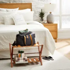 Foldable Wood & Metal Luggage Rack Tan/Brown - Hearth & Hand&trade; with Magnolia: Guest Room Suitcase Stand, No Assembly Required