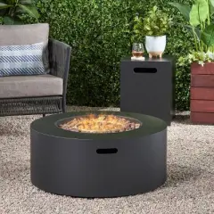 Wellington Round 32" Iron Gas Fire Pit with Tank Holder Dark Gray - Christopher Knight Home