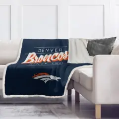 NFL Denver Broncos Legacy Script Sherpa Flannel Fleece Blanket