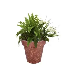 Evergreen Outdoor Fiberglass Planter with Solar Lights, Terracotta 16 x 15 x 16 Inches Garden and Yard Decor