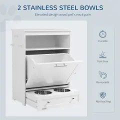 Gulches PawHut Pet Feeder Station with Storage Cabinet & Raised Bowls - White