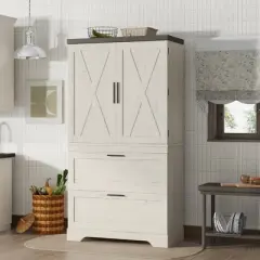 TIRAMISUBEST Farmhouse Style Wooden Kitchen Pantry Cabinet with Sturdy Frame with Inside Door Storage Divider with Drawers for Living Room, Entryway