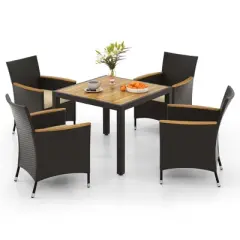 Costway 5 PCS Patio Dining Table Set for 4 Rattan Conversation Set with Umbrella Hole