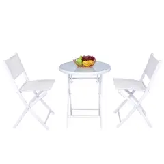 Costway 3 PCS Folding Bistro Table Chairs Set Garden Backyard Patio Furniture White