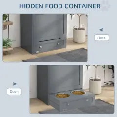 INFURNIC Pet Bowl Feeder Station with Storage Cabinet Raised Bowls Hanger for Pet Supplies and Food, Grey, 24"*14"*32.25"