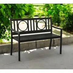 HomeRoots 45" Black Metal Geometric Back Garden Patio Bench