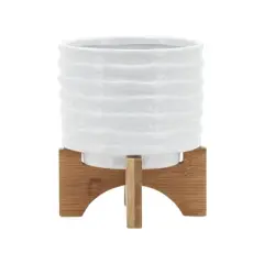 6" Ceramic Planter on Stand White Stripe - Sagebrook Home