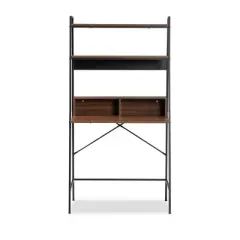 Palmira Wood and Metal Desk with Shelves Walnut Brown/Black - Baxton Studio