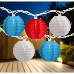 Northlight Patriotic Paper Lantern Patio Light Set - Red, White and Blue - 8.5' White Wire - 10ct
