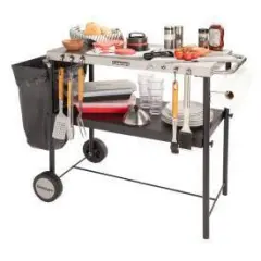 Cuisinart Outdoor BBQ Prep Cart: Stainless Steel Grill Station with Storage, Wheels, 2 Shelves
