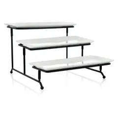 Elama 3-Tier Rectangular Plate Porcelain Serving Stand Set