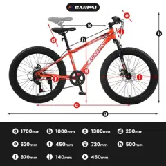 Gulches Elecony Teen Fat Tire MTB, 4" Wide Anti-Slip Tires, Full Shimano 7-Speed, Dual Disc Brakes, Shock-Absorbing Fork