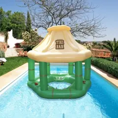Swim Central 7.5' Cream and Green Tropical Inflatable Swimming Pool Floating Tiki Bar