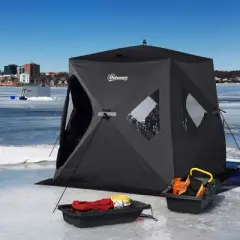 Outsunny 2 Person Insulated Ice Fishing Shelter Pop-Up Portable Ice Fishing Tent with Carry Bag and Anchors for -22℉