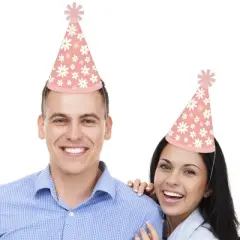 Big Dot of Happiness Pink Daisy Flowers - Cone Happy Birthday Party Hats for Kids and Adults - Set of 8 (Standard Size)