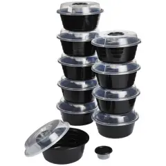 GoodCook Meal Prep Salad Bowls Containers + Lids & Condiment Cup - 4Cups - 20pcs/10ct - Black