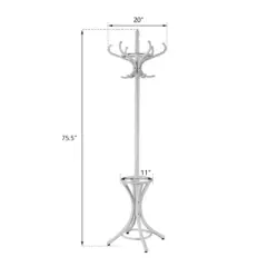 Costway Wood Standing Hat Coat Rack Jacket Bag Hanger Tree w/12 Hooks & Umbrella Stand