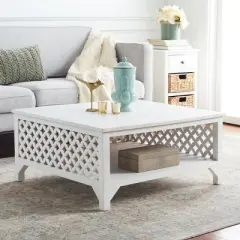 Squall Square 1 Shelf Coffee Table - White Washed - Safavieh