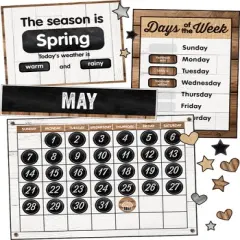 Schoolgirl Style Industrial Chic Calendar Bulletin Board Set, 95 Pieces