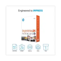 HP Papers Brightwhite24 Paper, 100 Bright, 24 lb Bond Weight, 8.5 x 11, Bright White, 500/Ream