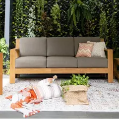 Cambridge Casual Logan Teak Wood Outdoor Sofa with Sunbrella Cast Shale Cushion: Weather-Resistant, 3-Seater Patio Furniture