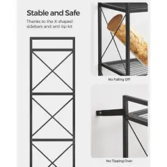 SONGMICS 4-Tier Metal Storage Rack, Shelving Unit with X Side Frames, Dense Mesh, 12.6 x 31.5 x 44.3 Inches, Industrial Style, Ink Black