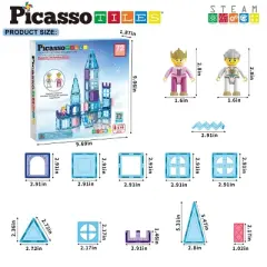 PICASSO-TILES Magnetic Tiles for Kids, 72PCS Ice Castle Theme, Construction STEM Building Blocks Educational Toy