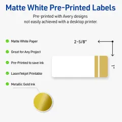 Avery Labels, 1" x 2-5/8", Matte White, Double-Dipped Gold Edge, 160ct