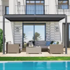 Aoodor Outdoor Louvered Pergola Adjustable Louvered Sloping Roof Wall-Mounted Pergola