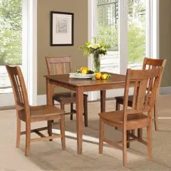 5pc 36"x36" Solid Wood Dining Table with 4 Splat Back Chairs Distressed Oak - International Concepts