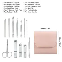 Unique Bargains Stainless Steel Pedicure Nail Clippers Scissors Set for Men Women Silver Tone with Pink PU Leather 12pcs